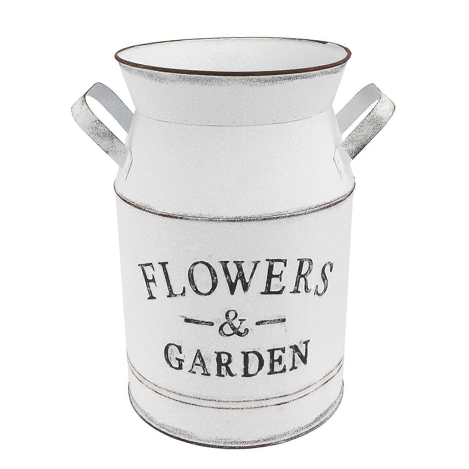 Flower Arrangement Vase Metal Kettle Retro Style Home Decor Large Size White Letters Pattern 1Pack