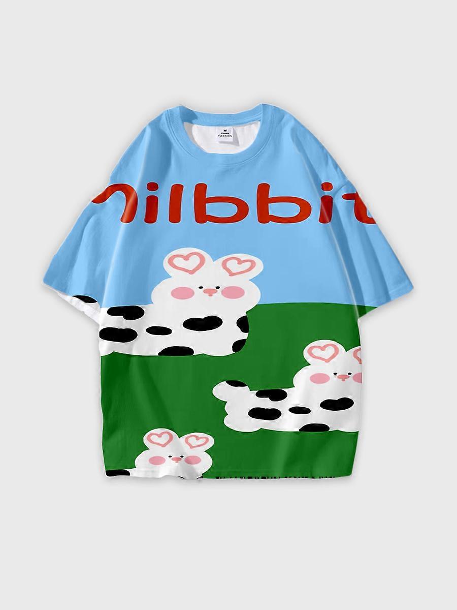 T-shirt round neck Pattern loose short sleeve C2958