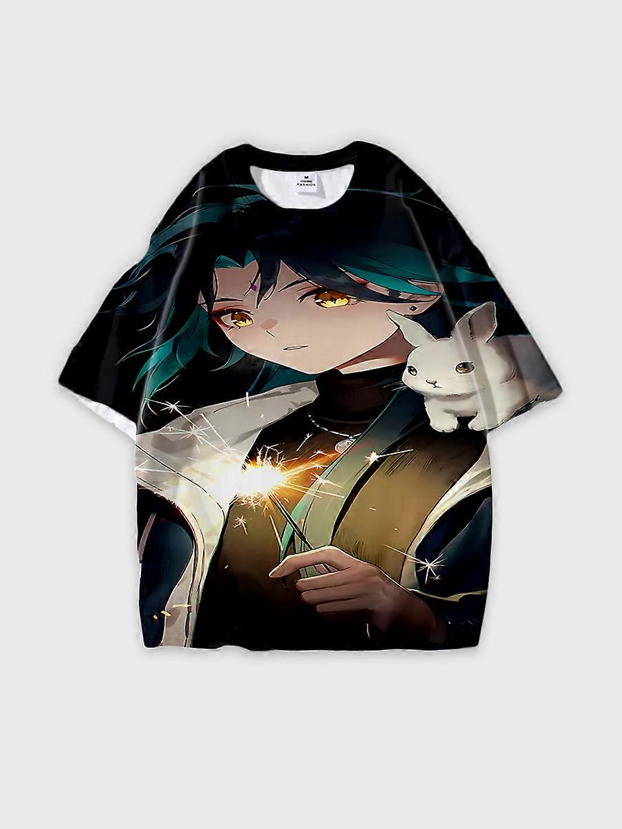 T-shirt round neck Role Pattern loose short sleeve D284