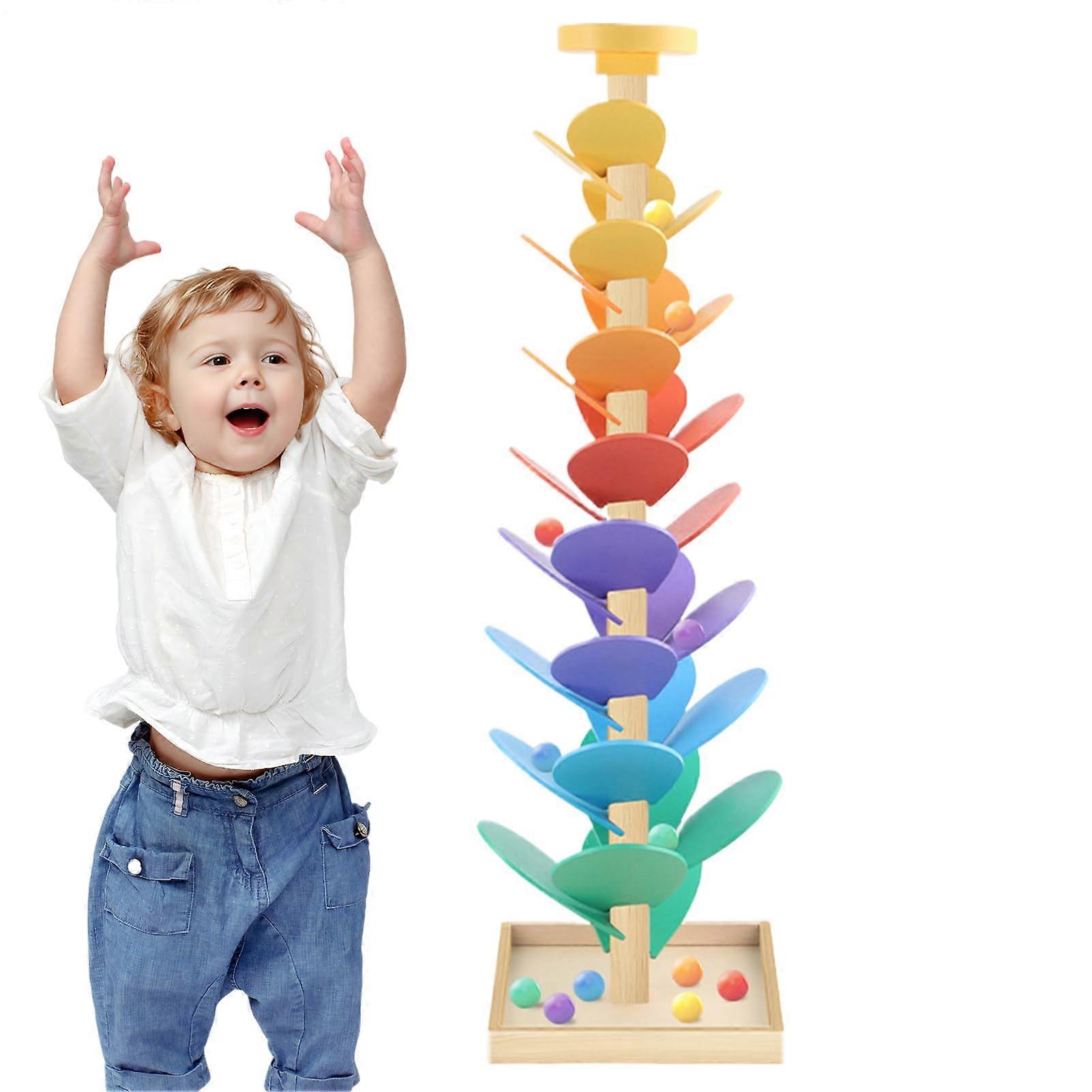 Toddler Marble Run for Ages 37, Music Tree Marble Track with Ball Game  Wooden Leaves  Rolling Track