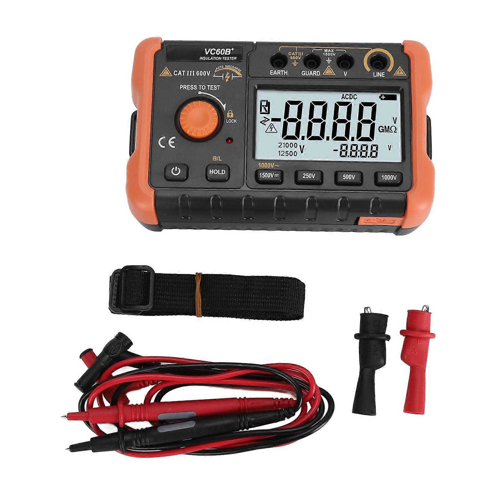 1000V Digital Insulation Resistance Tester Megohmmeter with 4999MΩ Range LCD Backlit Display and Shoulder Strap for Electrical Testing