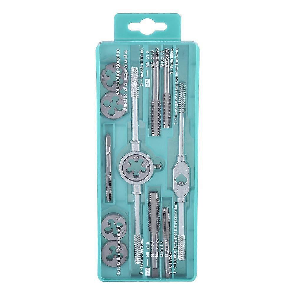 12pcs M6M12 Screw Nut Thread Taps Dies With Wrench Handle Hand Tool Kit