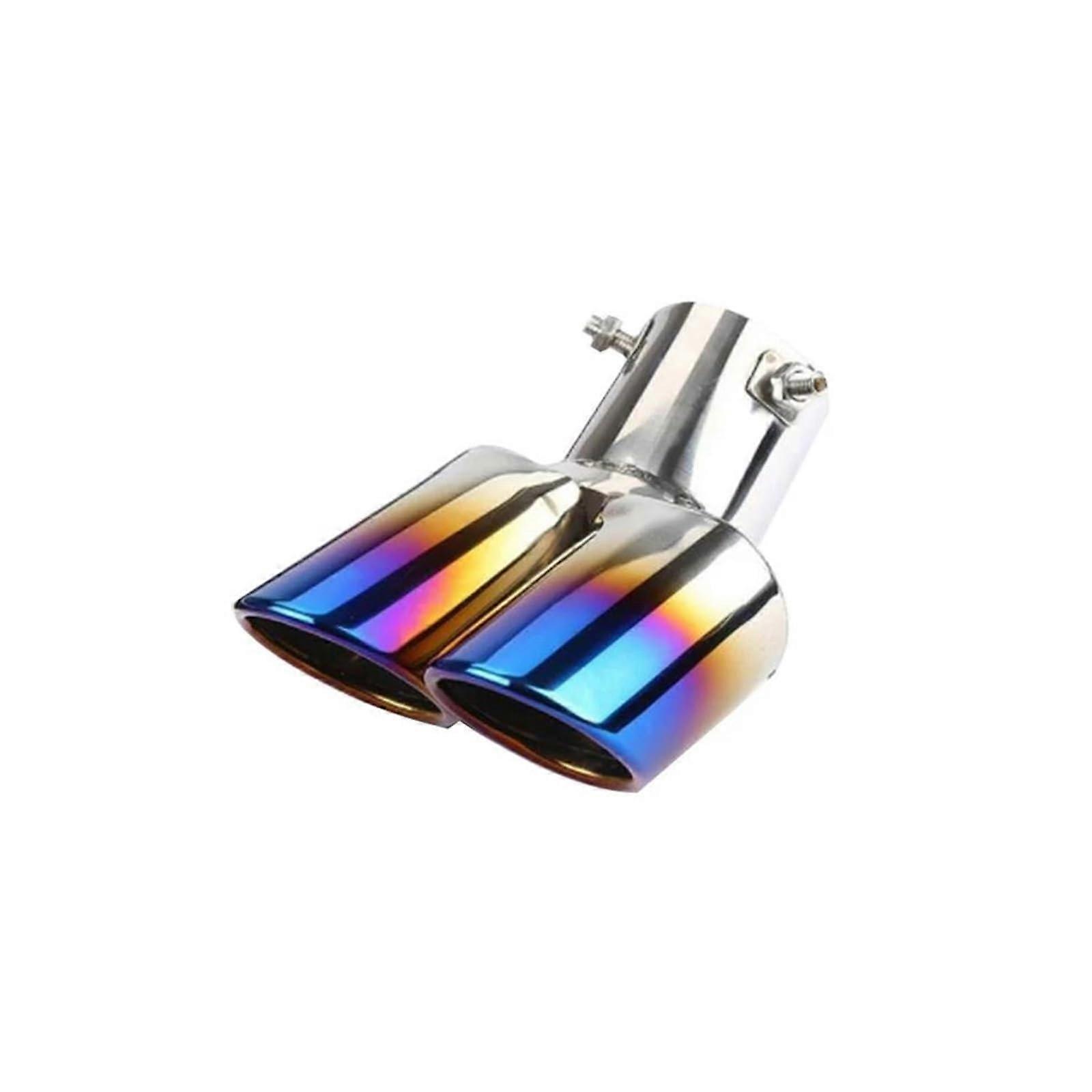 Auspuffendrohr Dual Outlet Exhaust Tip for Universal Cars, Round Mouth Twin Style, Stainless Steel, Color 6