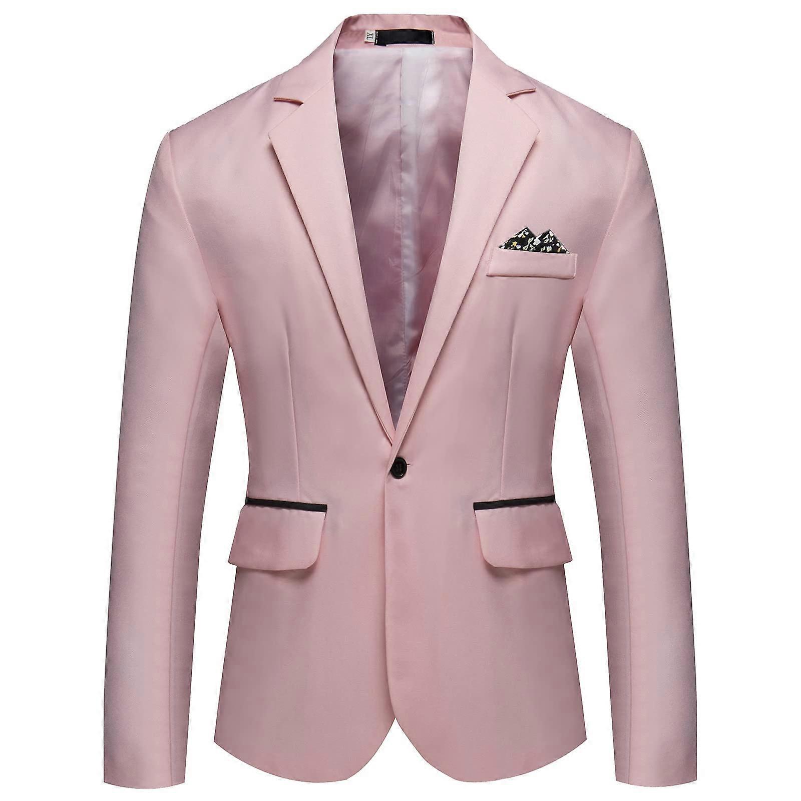 Blazer Herren Komfort Einknopf Jacke Kragen Klassischer Anzugmantel Rosa 3 XL
