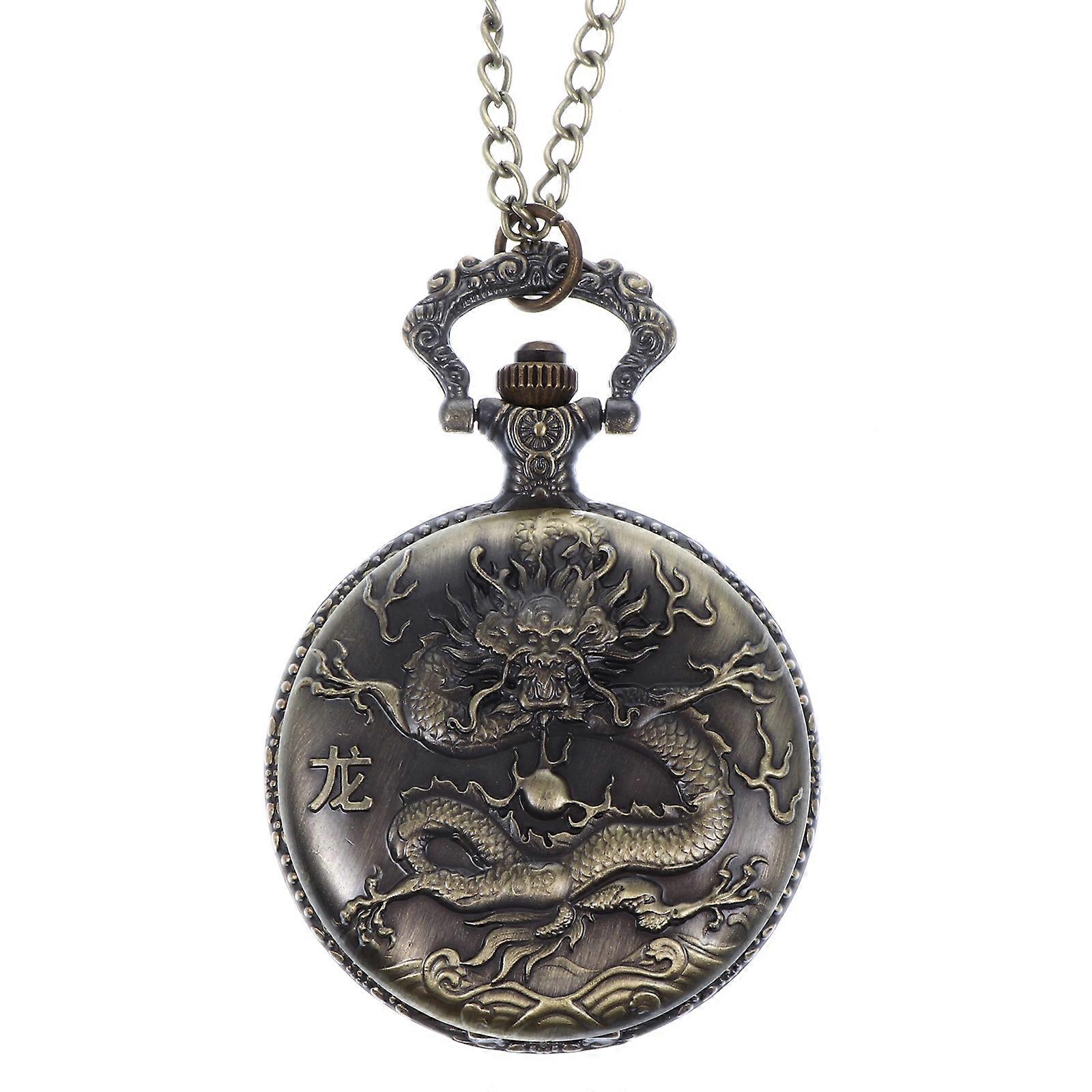 Dragon Pattern Antique Pocket Watch For Adults Daily Use Retro Style Round Shape 1Pcs
