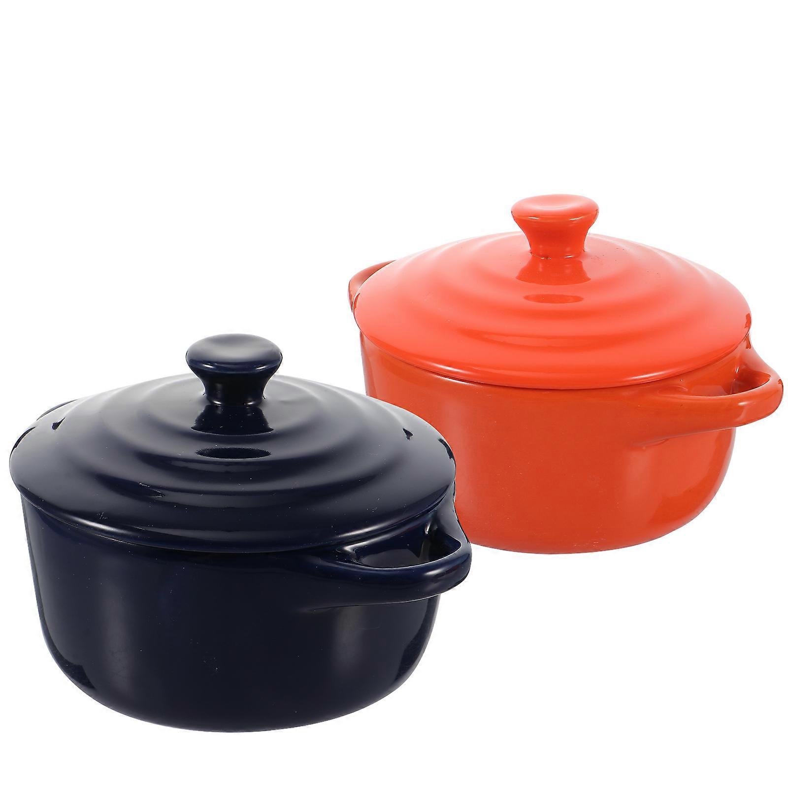 Ceramic Bowls For Kitchen 2Pcs Insulated Double Handle Thickened Round Tableware In Assorted Color