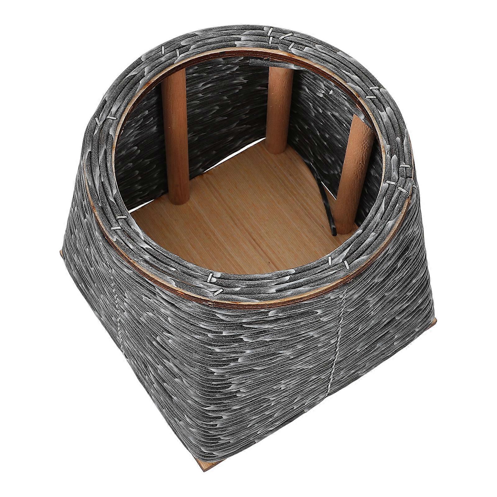 حامل زارع سلة الزهور المنسوجة للمنزل من البلاستيك والخشب الرمادي الداكن مناسب للنباتات الداخلية 6.5 بوصة × 4.5 بوصة × 5 بوصة