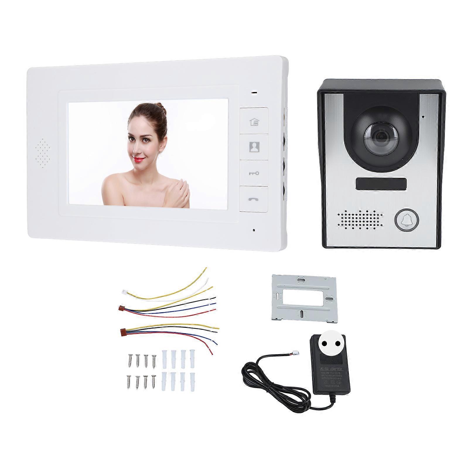 Intercom Video Doorbell System Color Video Door Monitor Kit 2 Way Intercom 3 Way Unlock Night Vision for Home Apartment Office 100‑240V EU Plug