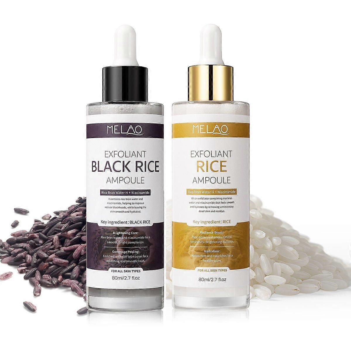 Black and White Rice Exfoliant, Rice Ampoule Duo Exfoliating Solution, Soft Rice Exfoliating Face and Body Black and White Rice Peeling Ampoule for Fa