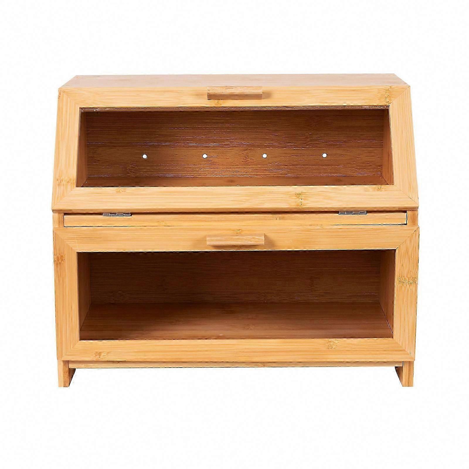 Natural Bamboos Double Layer Food Storage Container for Bread Snacks Utensils And Kitchen Counter Organization
