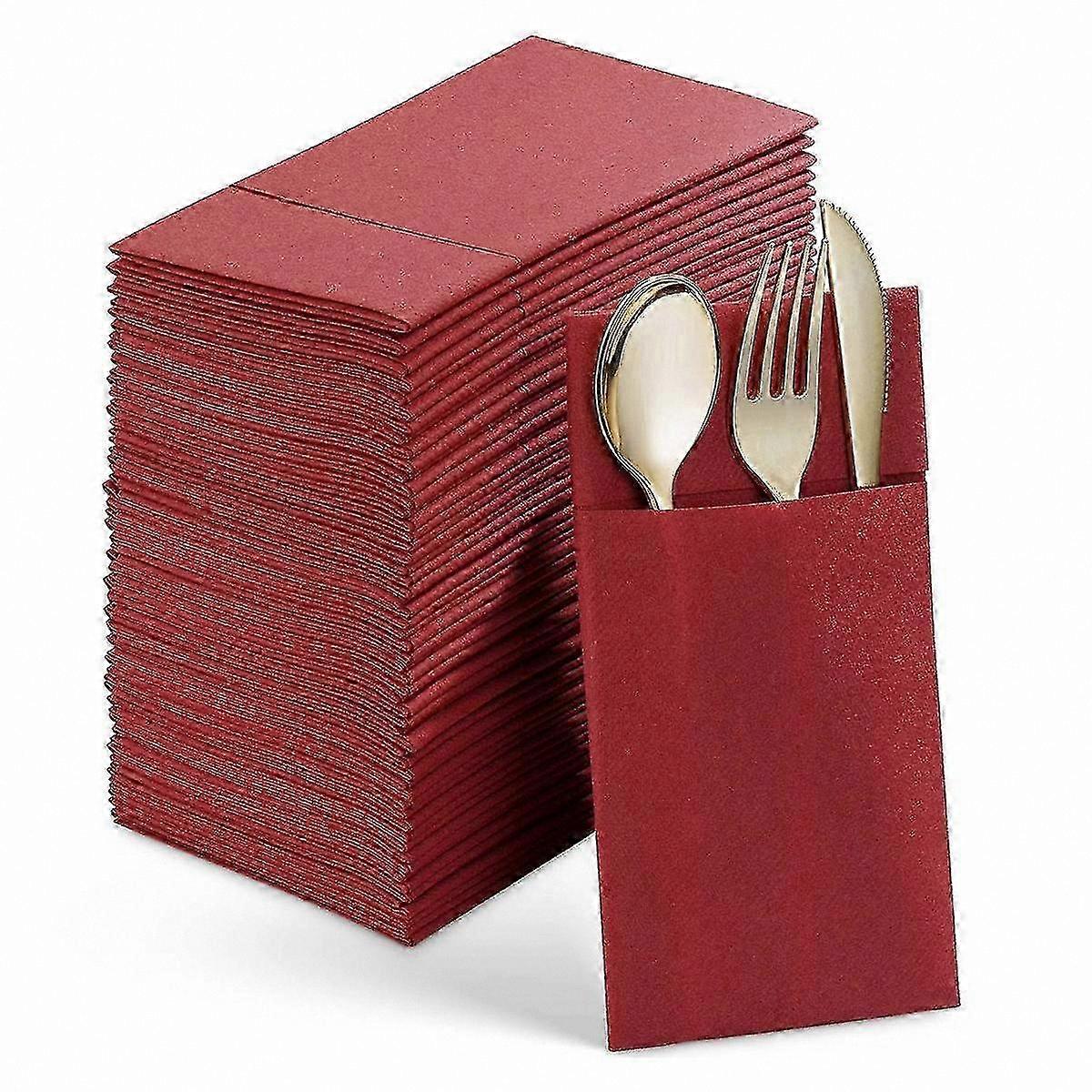 50 Count Premium Paper Napkins with Flatware Pocket, Prefolded for Weddings and Parties