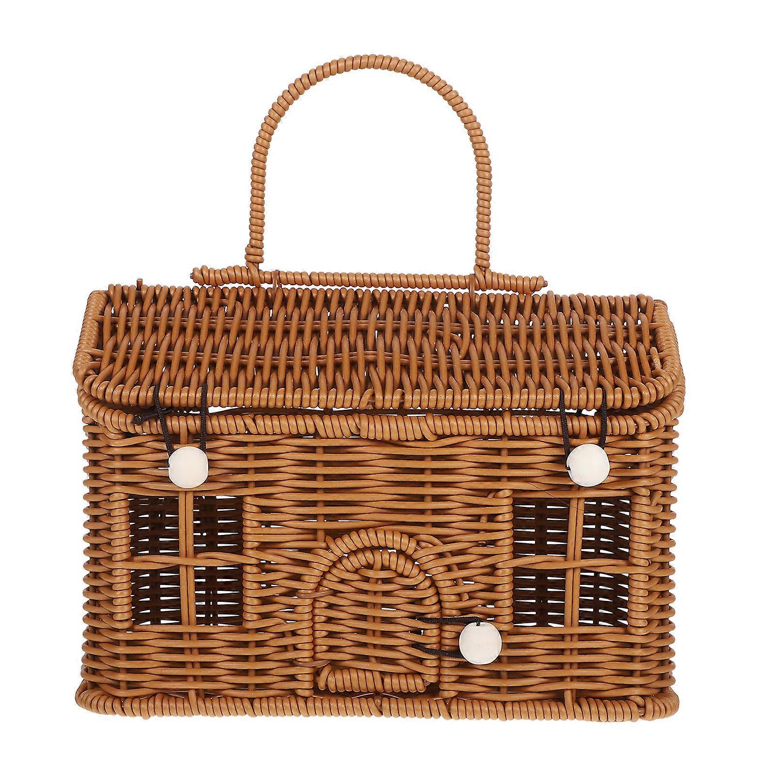 Brown Vintage Woven Basket with Handle for Storage Made of PP Perfect for Picnics and Home Decor 7.5 x 5.2 x 4.3 Inches