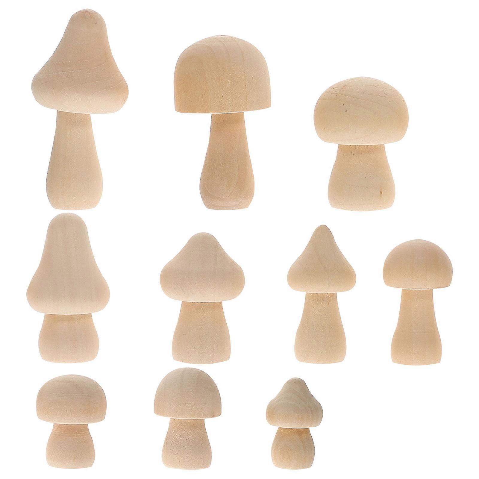Craft Toy Wooden Mushroom Model Diy Unpainted Decorative Assorted Color 6.50X3.30X3.30CM 10Pcs
