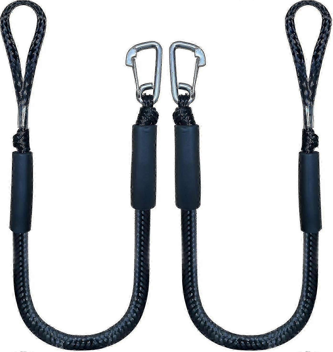 Black Mooring Rope with Hook Bungee Dock Rope for Boats 4 ft 2 Pack Black