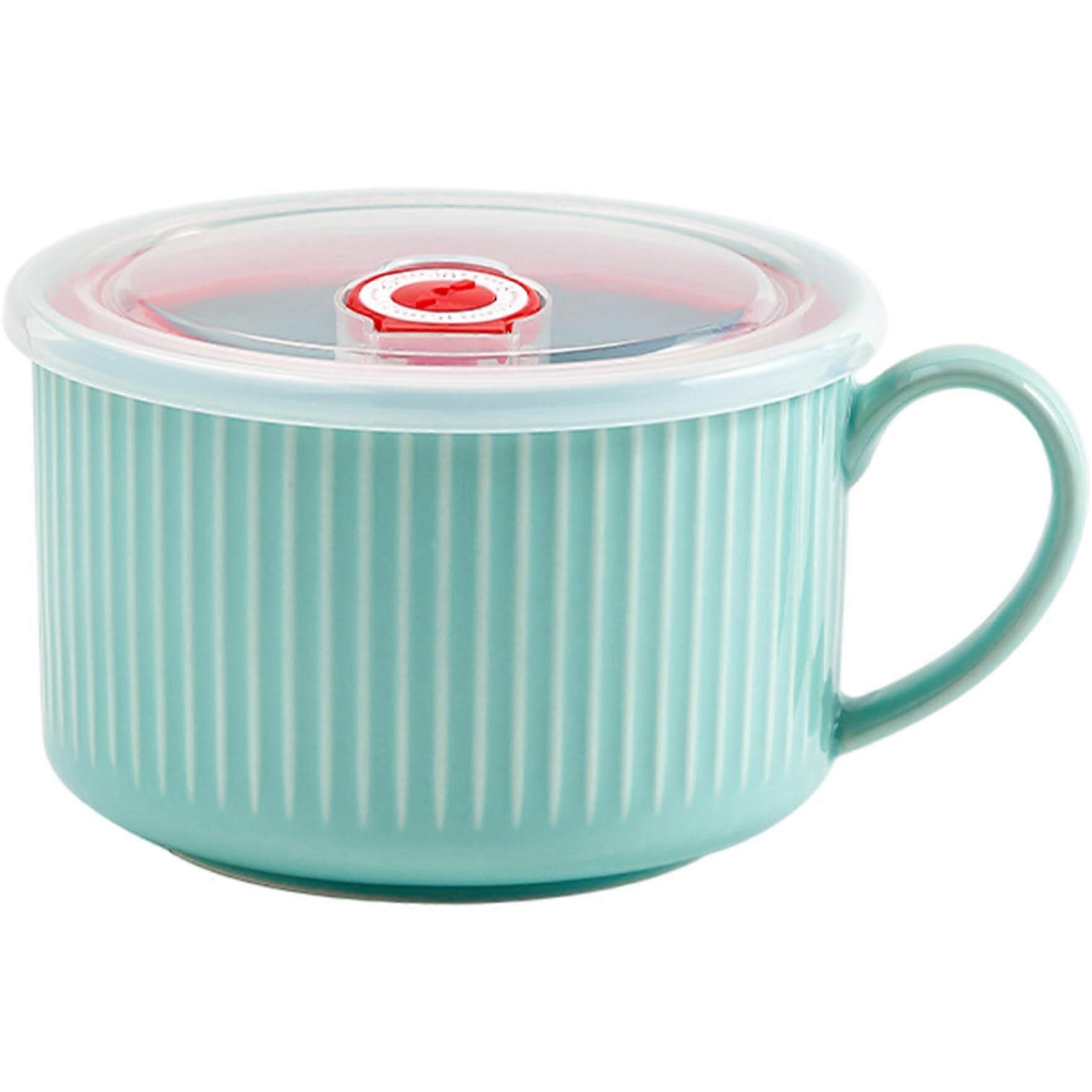 Soup Bowl with Lid, 7 Inch Large Safe Ceramic Soup Bowls with Handles, Portable Versatile Microwave Bowl for Home, School and Work