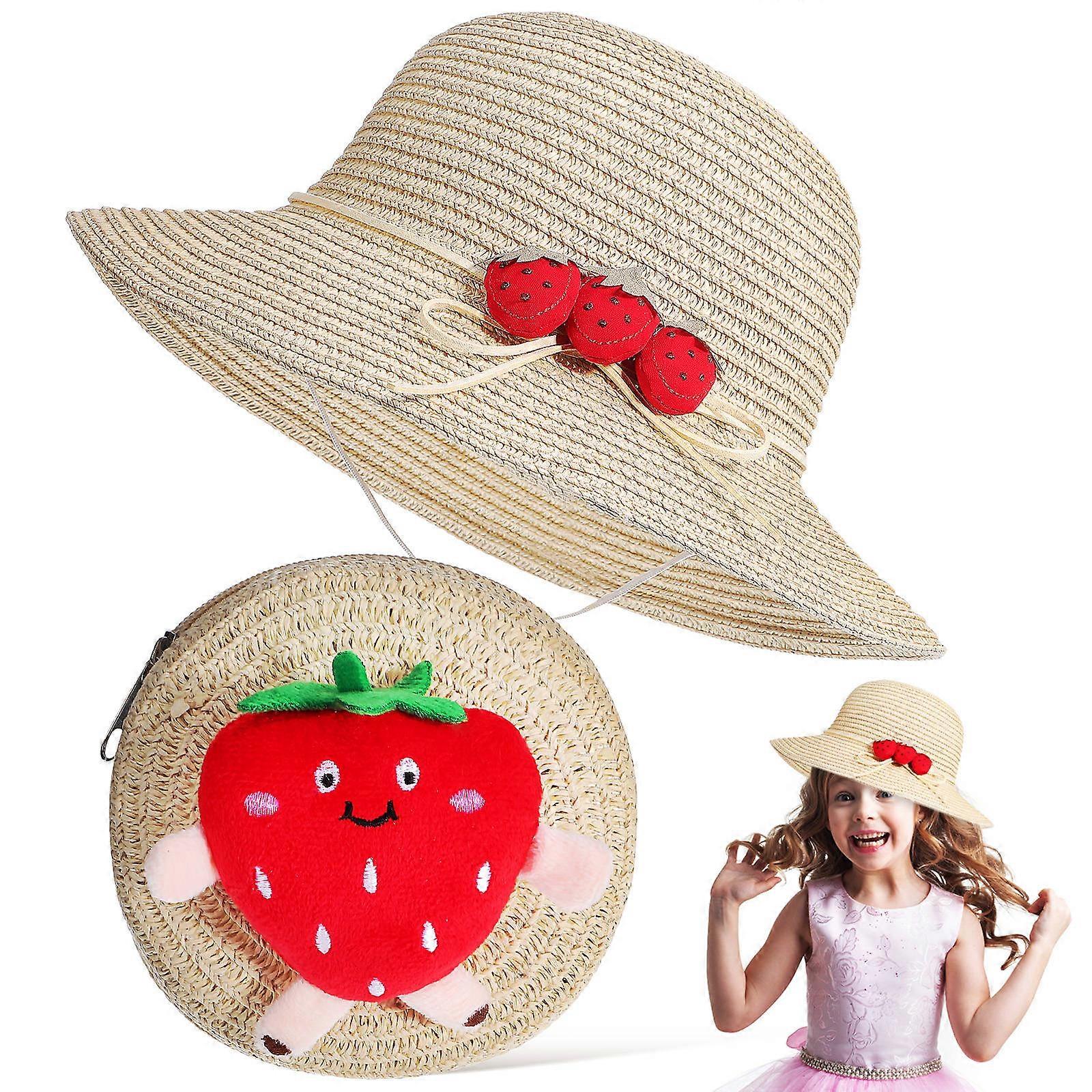 Strawberry Straw Handbag Set with Hat Adorable Lightweight Purse for Women Assorted Color