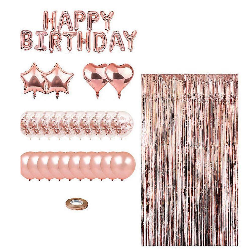 Rose Gold Birthday Balloon Set – Foil Star Heart Sequin Decorations for Festive Party Atmosphere Reusable Latex Balloons for Celebrations