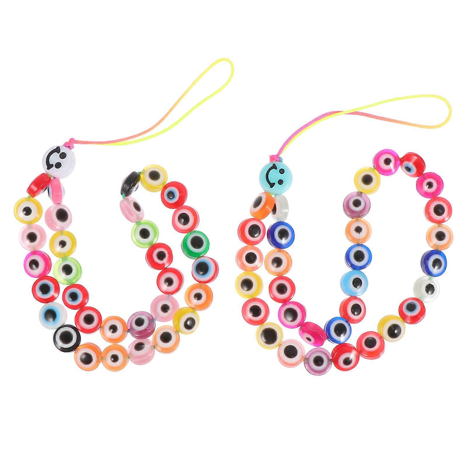 Mobile Phone Lanyard Beads Strap With Fashion Eye Shape For Camera Everyday Use Multi-Device Compatible 2Pcs