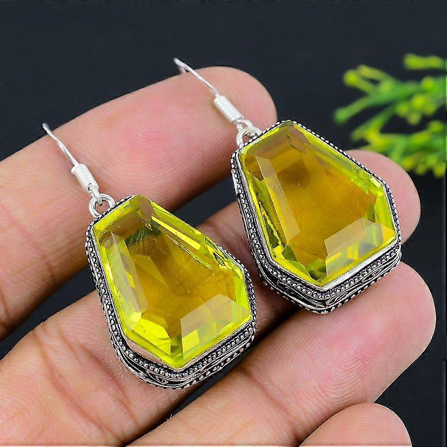 Natural Lemon Topaz Gemstone Handmade 925 Sterling Silver Earring 1.77" b7j58