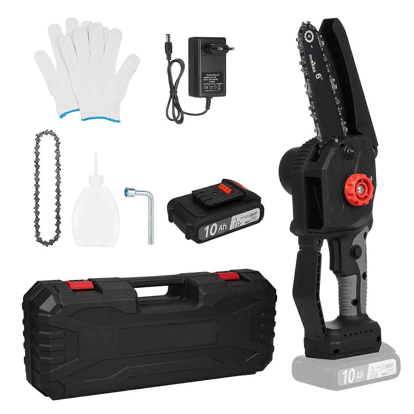 Cordless Mini Chainsaw, 6-INCH Electric Power Chainsaw, Battery Powered 68VF Rechargeable Battery with Splash Guard for Wood Cutting Tree Trimming Gar