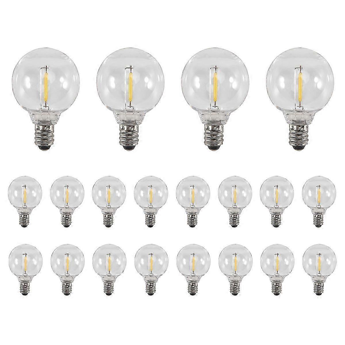 20 Pcs G40 LED Replacement Light Bulbs E12 Screw Base Shatterproof LED Globe Bulbs suitable for Solar String
