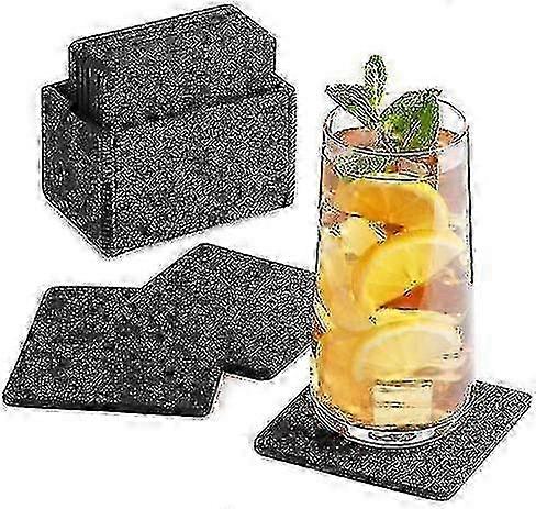 Square Felt Drink Coasters for Glasses & Cups - 10-Pack in Gray with Storage Box for Bar or Table Use