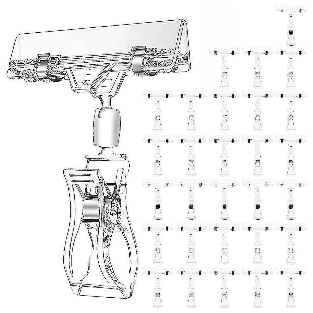 30 Pcs Clear Rotatable Plastic Label Holders for Merchandise Sign Display and Product Labeling Clips