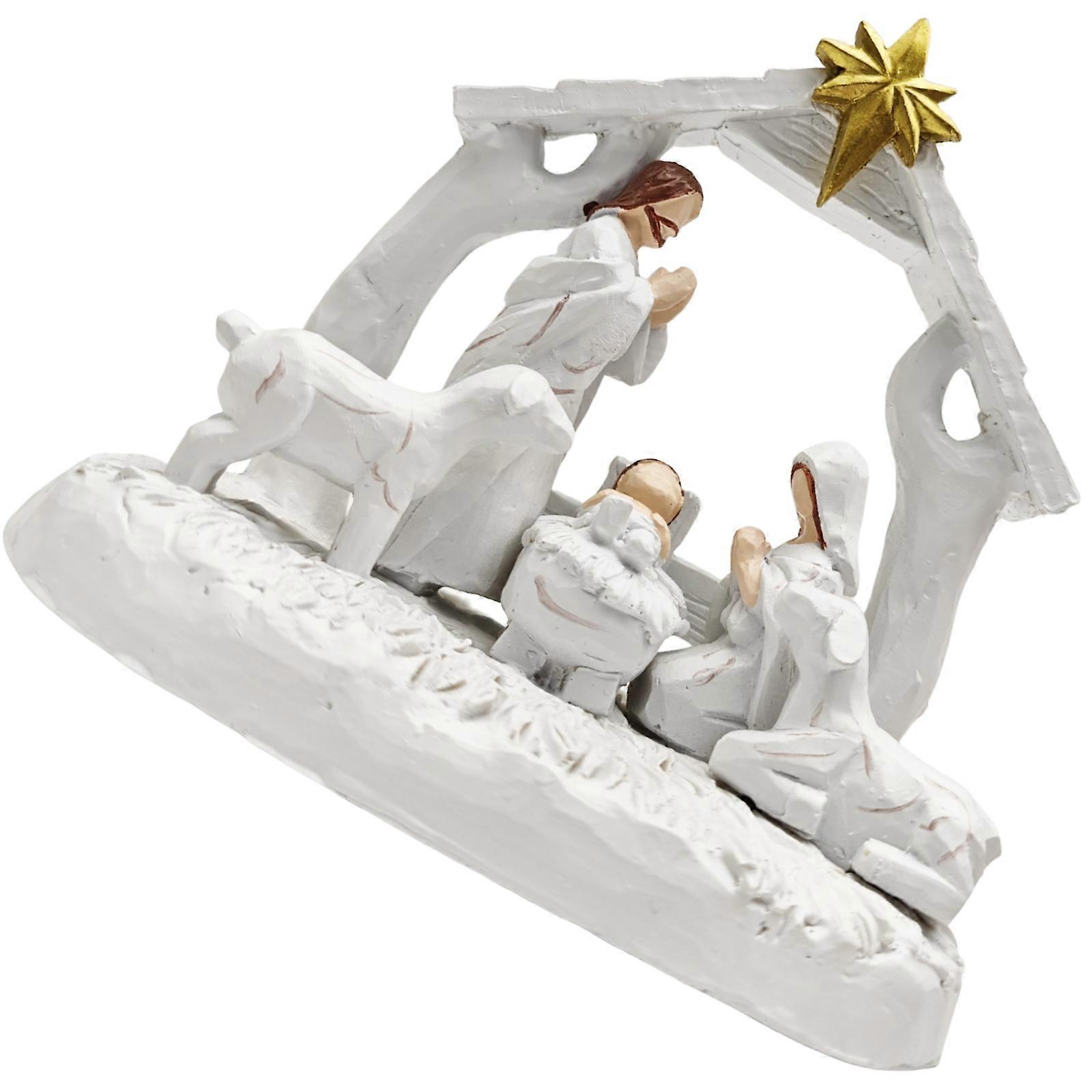 Mini Christmas Nativity Set Holy Family Resin Figurine Statue with Stable Miniature Christmas Nativity Scene Sculptures Multicolor