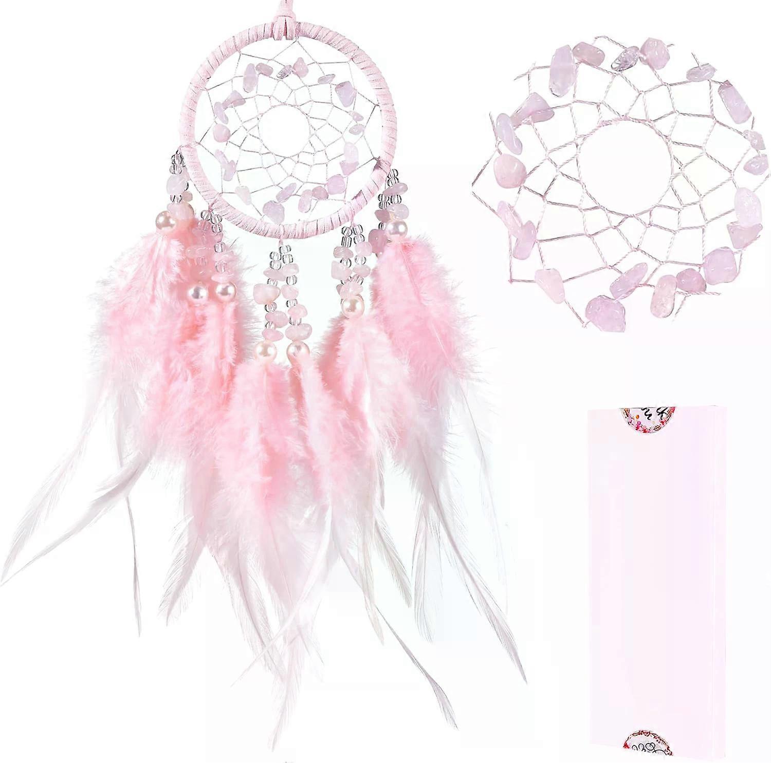 Mini Dream Catchers, Handmade Small with Rooster Feather and Rose Crystal