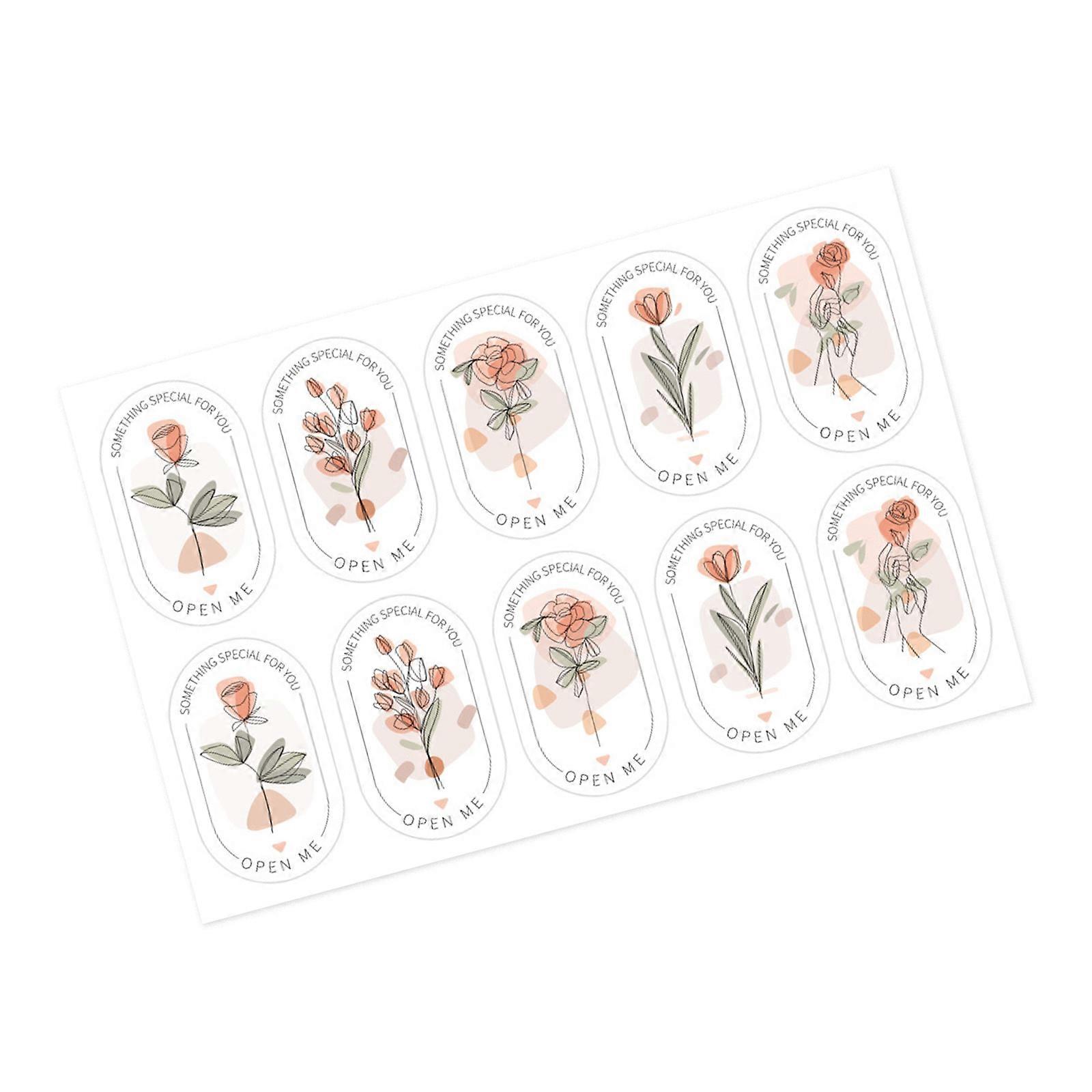 100Pcs Rectangular Flower Sealing Sticker Packaging Sticker for Wedding Baby Showers 5x3cm Rectangular Wrapping Label Multicolor