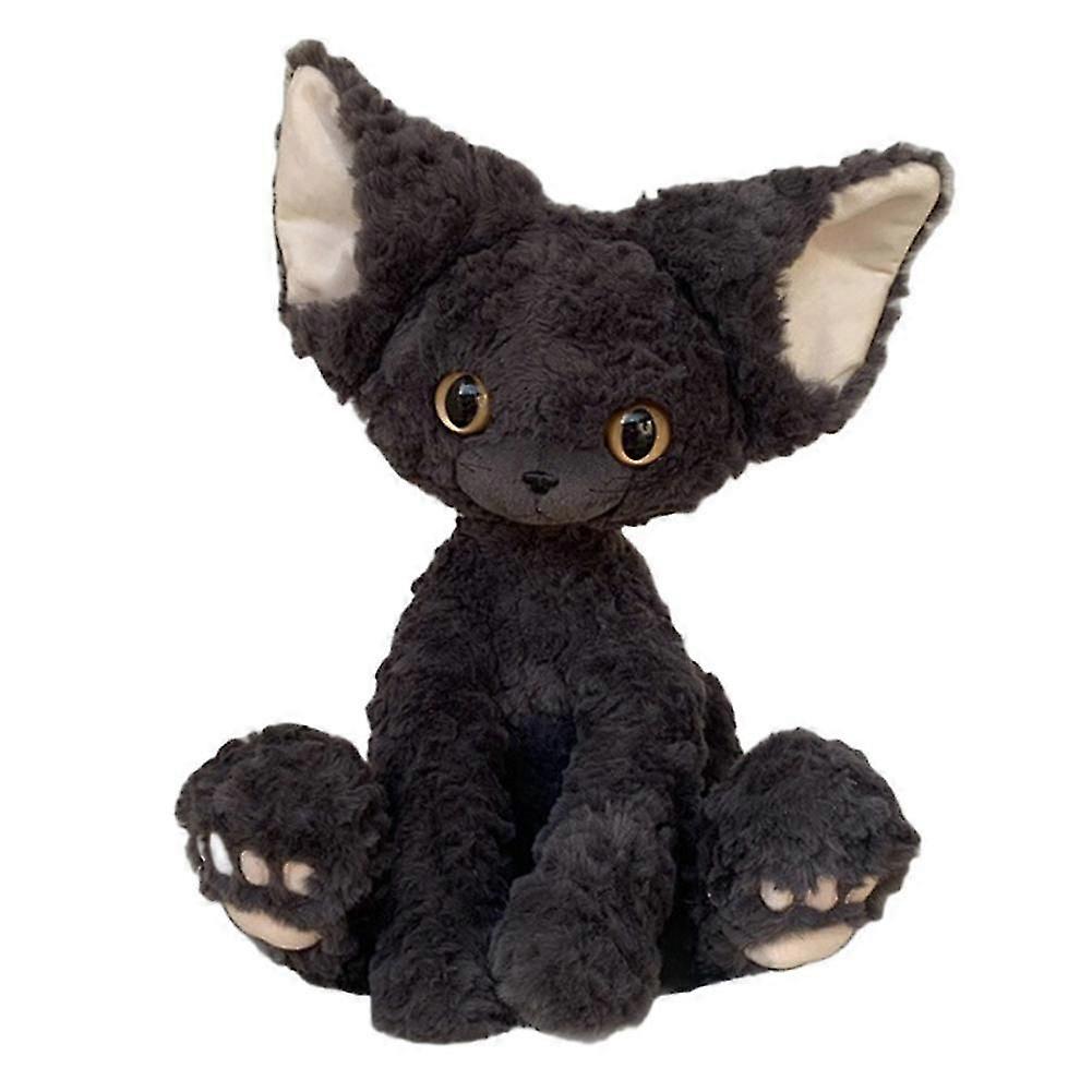 Niedliche schwarze Devon Rex Plüschtier Lebensechte Stoffkatze Soft Doll