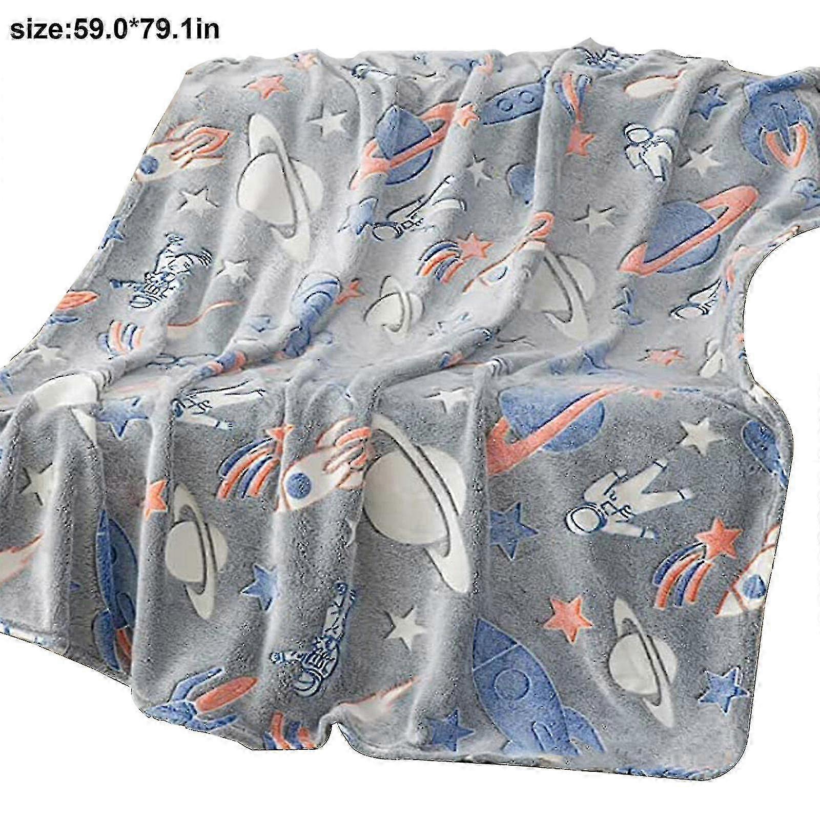 150 X 200cm Glow In The Dark Blanket Dinosaur Space Throw Blanket K...