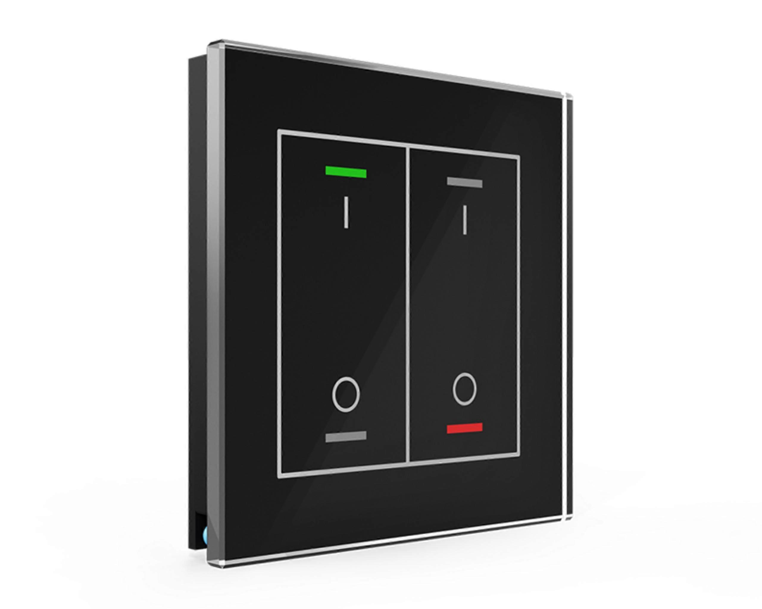 KNX Glas Drukknop II Licht 2-voudig RGBW, temperatuursensor, zwart, schakelend