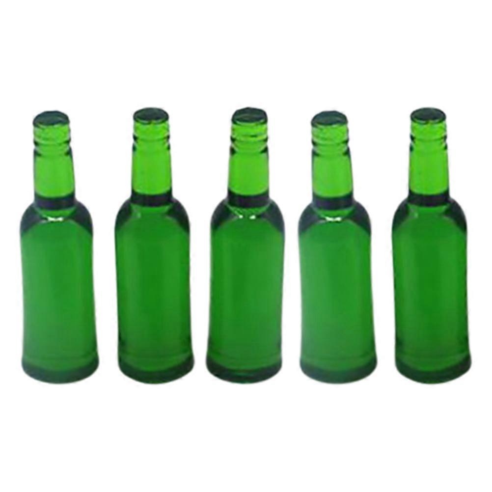 Adorable Resin Mini Beer Bottles for Decoration Green Color Fits Dollhouse Displays 5 Pieces