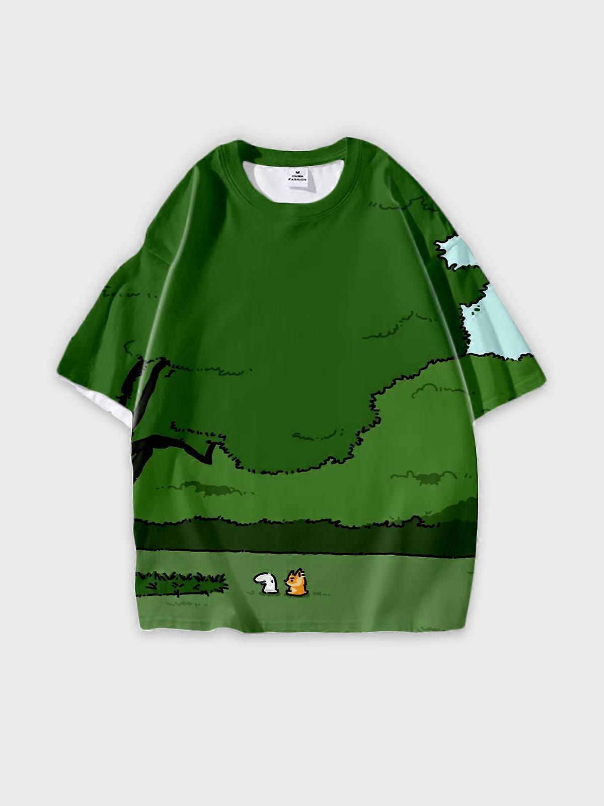 T-Shirt Round Neck, Loose Short Sleeve Pattern Graphic Tee, Unisex Summer Casual Top W1618