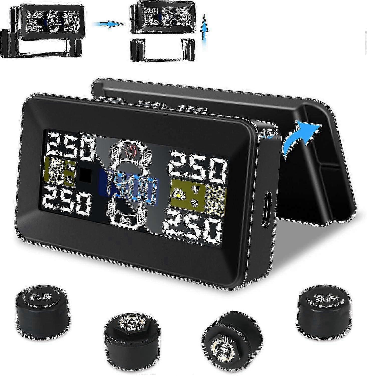 Removable Wireless Solar TPMS Tyre Pressure Monitoring System with High Precision Monitoring for All Tyres