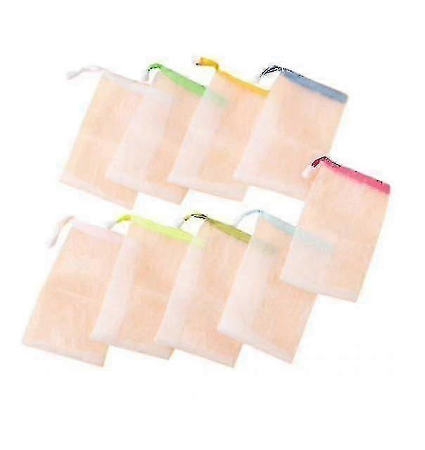 10pcs Drawstring Soap Pouches, Foam Net Bag, Random Colors