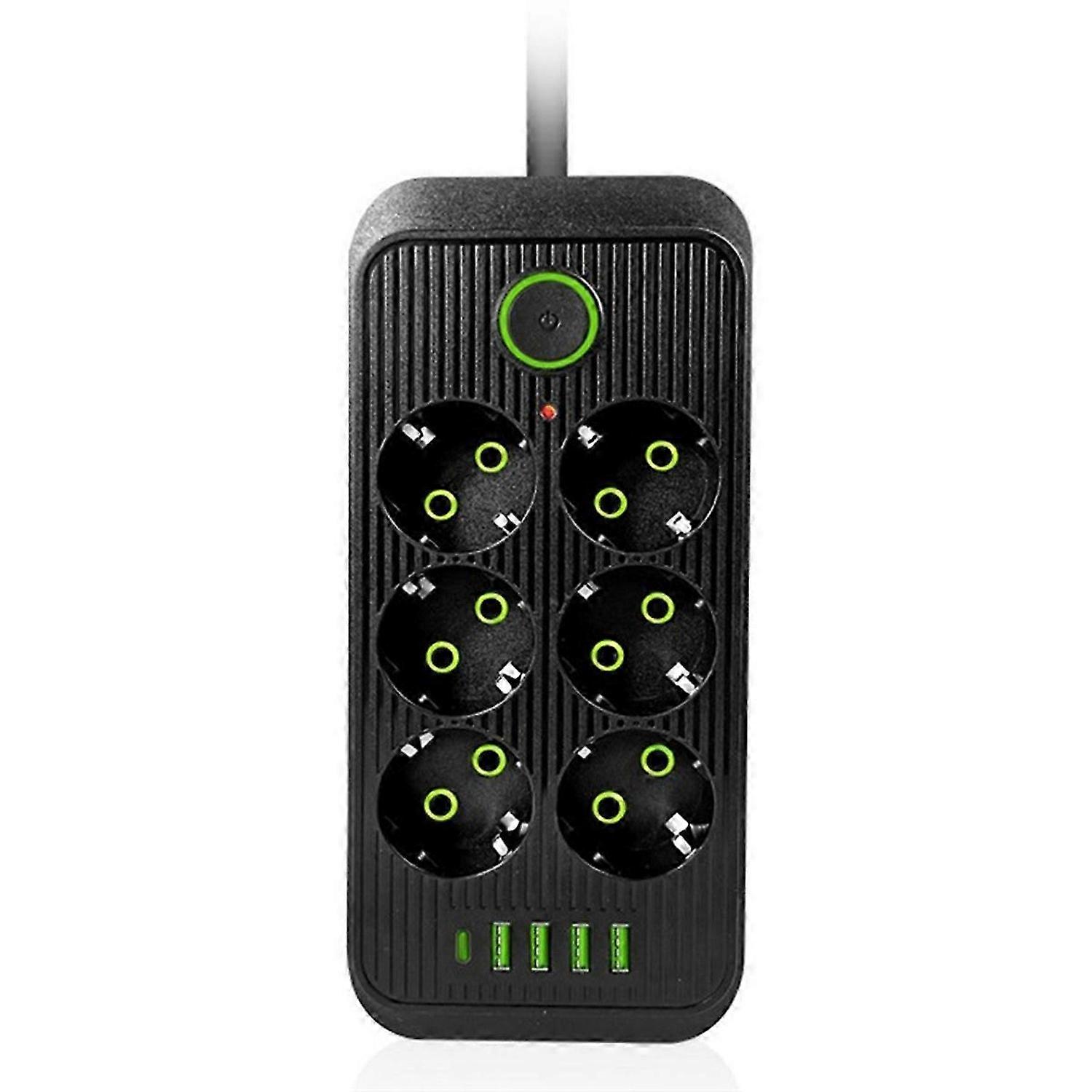 EU Power Strip Multiprise 6AC Outlets Electrical Socket EU Plug Black