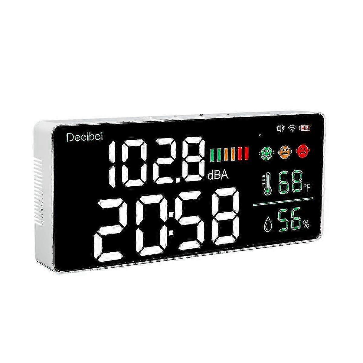 4-in-1 Decibel Meter, Wifi Wall Mounted Sound Level Meter Digital Clock Temperature Humidity Meter, 30-130dba Db Meter 2025