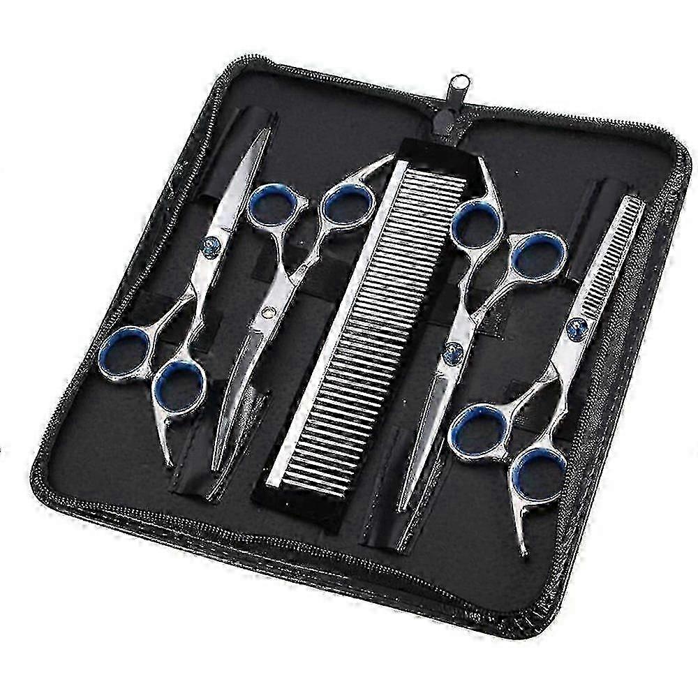 Dog Scissors Fur Scissors For Dogs Cat 5-in-1 Sharp Curved Scissors Set Dog Grooming Set For Face, B