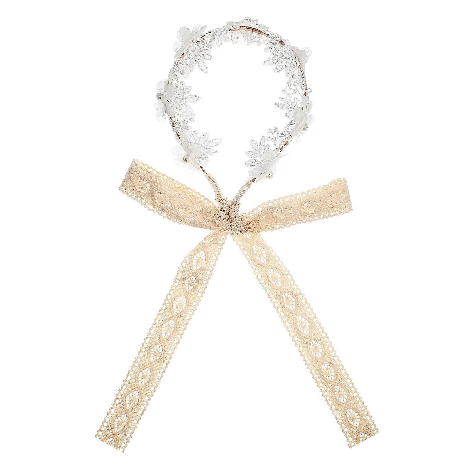 Flower Wreath Headband for Wedding Party Use with Ribbon