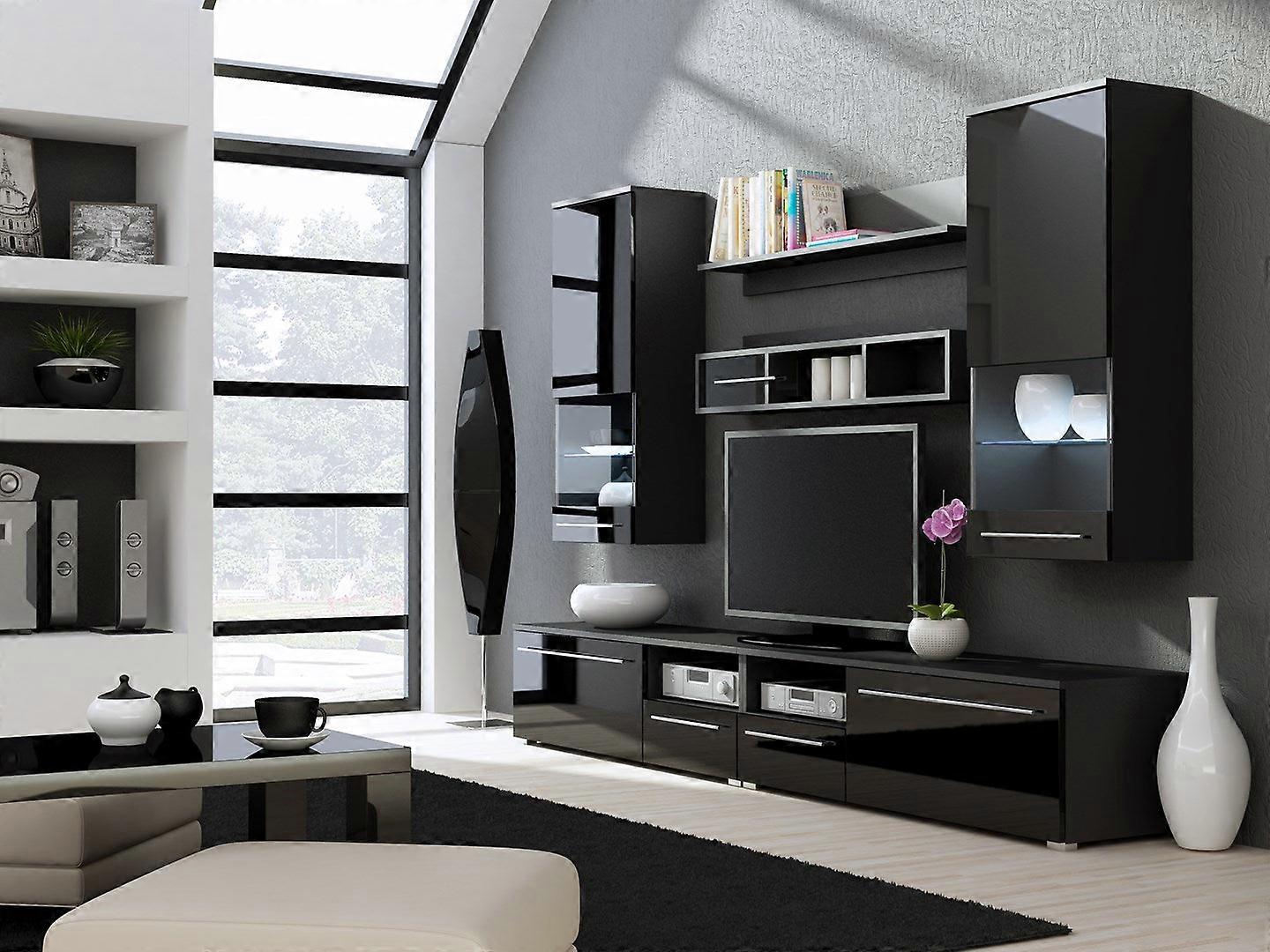 Cama Wall Unit Luna 260/44/190 Black/black Gloss