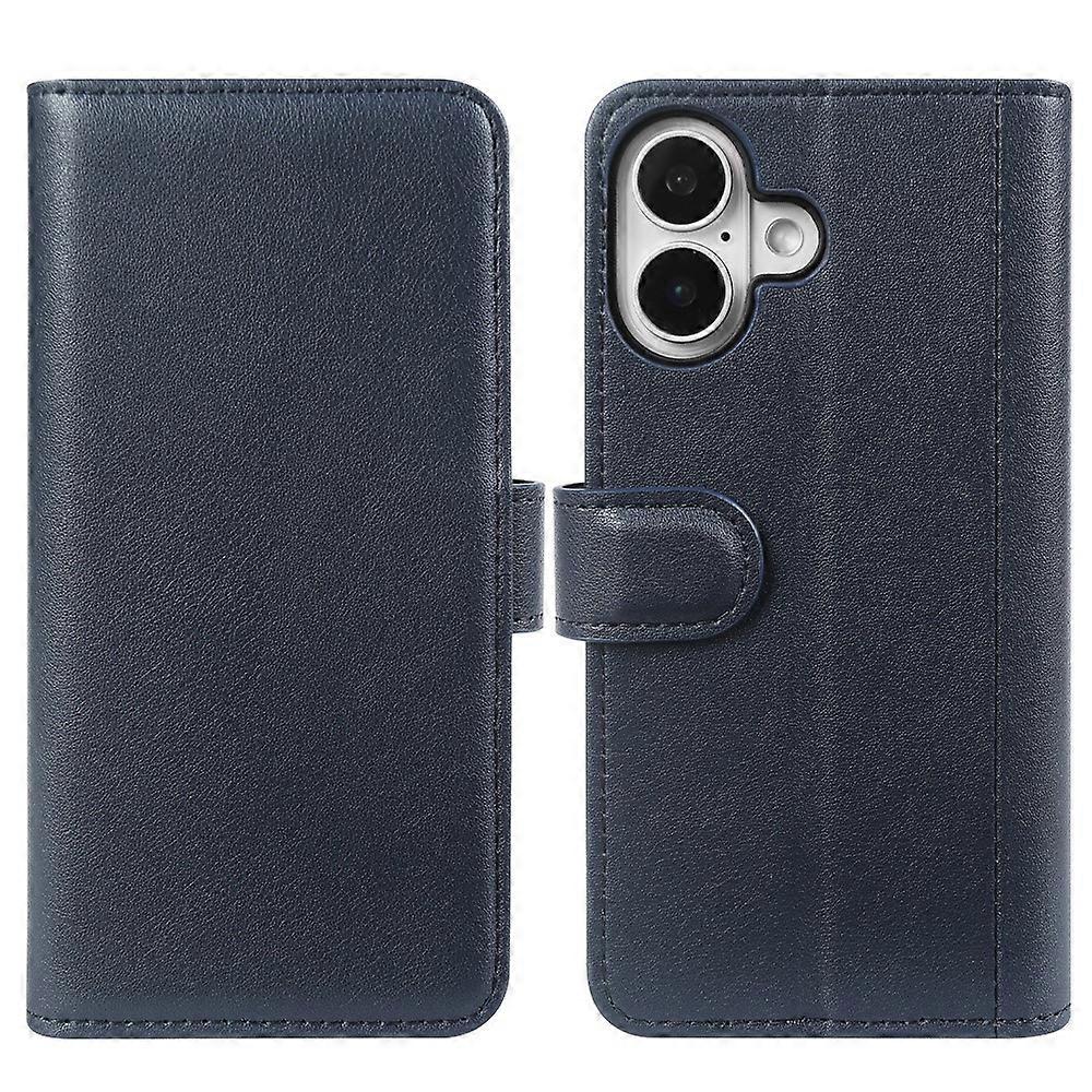AMORUS Compatible For iPhone 16 Plus Stand Cases Calf Texture Genuine Split Leather Wallet Phone Cover