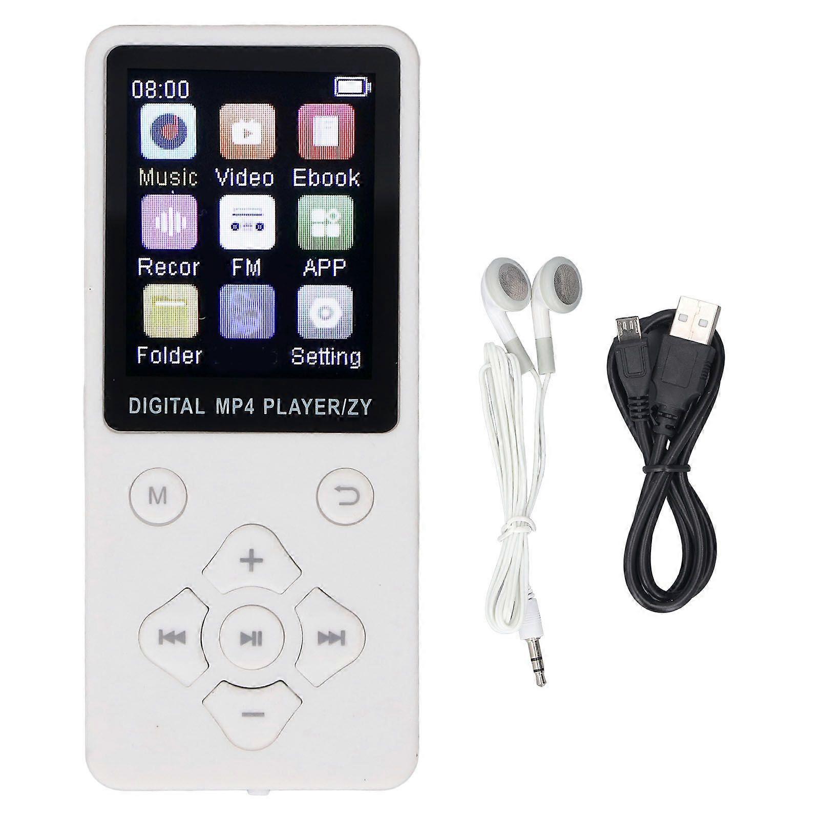 MP3 Player 1.8in Color Screen BT5.0 Portable HiFi Sound Player for Picture Video Book Recording White