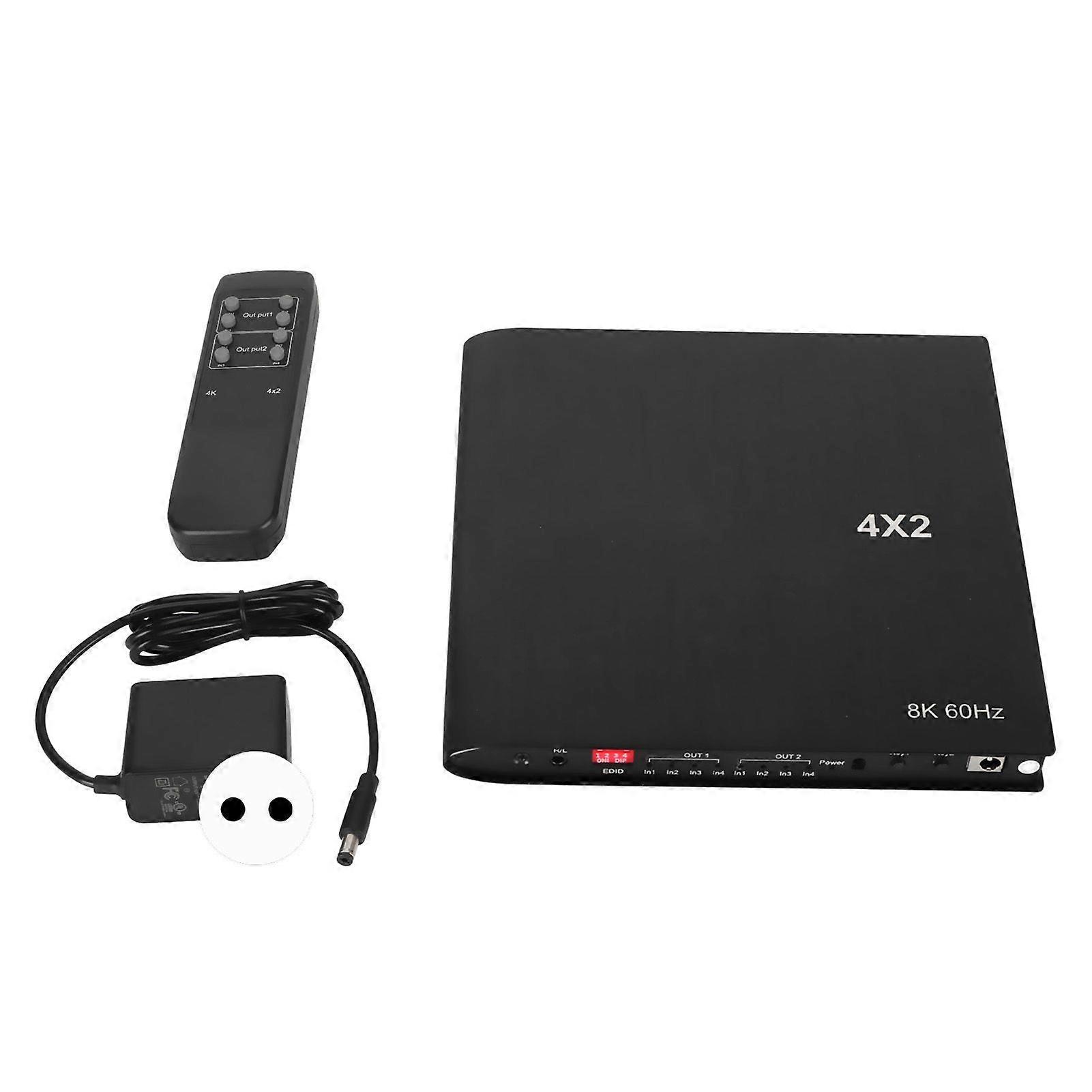 4x2 HD Multimedia Interface Switch Professional 8K 60Hz Plug and Play 4 In 2 Out HD Multimedia Interface 2.0 Splitter 100240V EU Plug