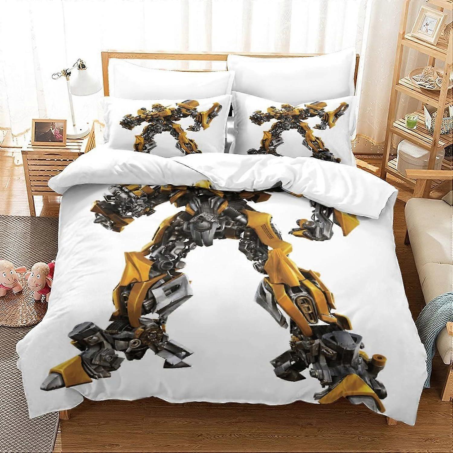 AM66 Transformers Bumblebee 3D Fine Print Duvet Cover Set Comforter Cover 3 Piece Set Hypoallergenic Soft Microfiber Zipper Design Bedding Set Suitab
