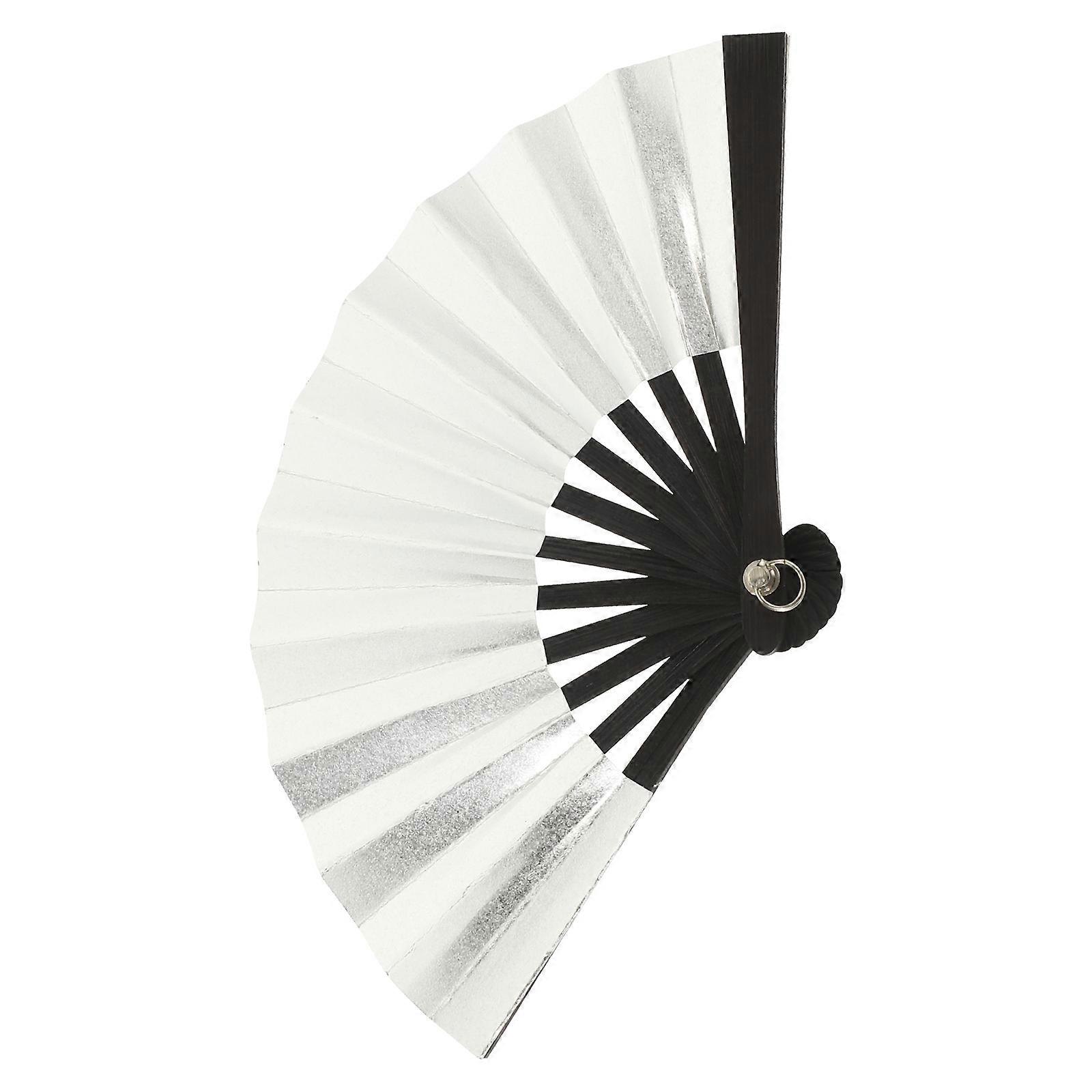 Mini Folding Paper Fan Handheld Decoration 4Pcs Silver Bamboo Paper