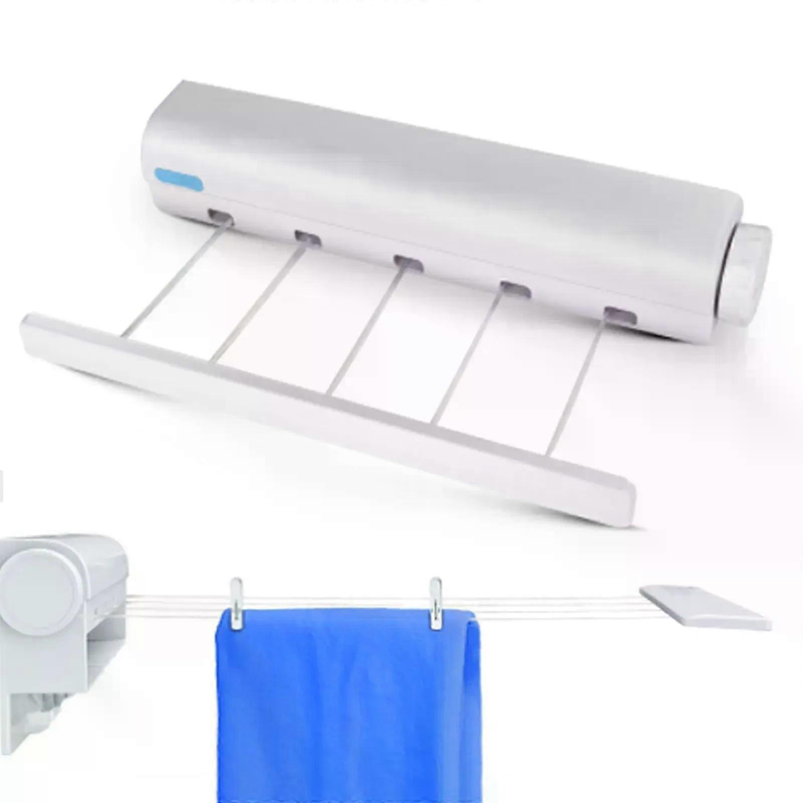 Spring Retractable 5-Line Clothesline with Hooks - Foldable Indoor/Outdoor Drying Rack for Towels/Laundry Space-Saving Design