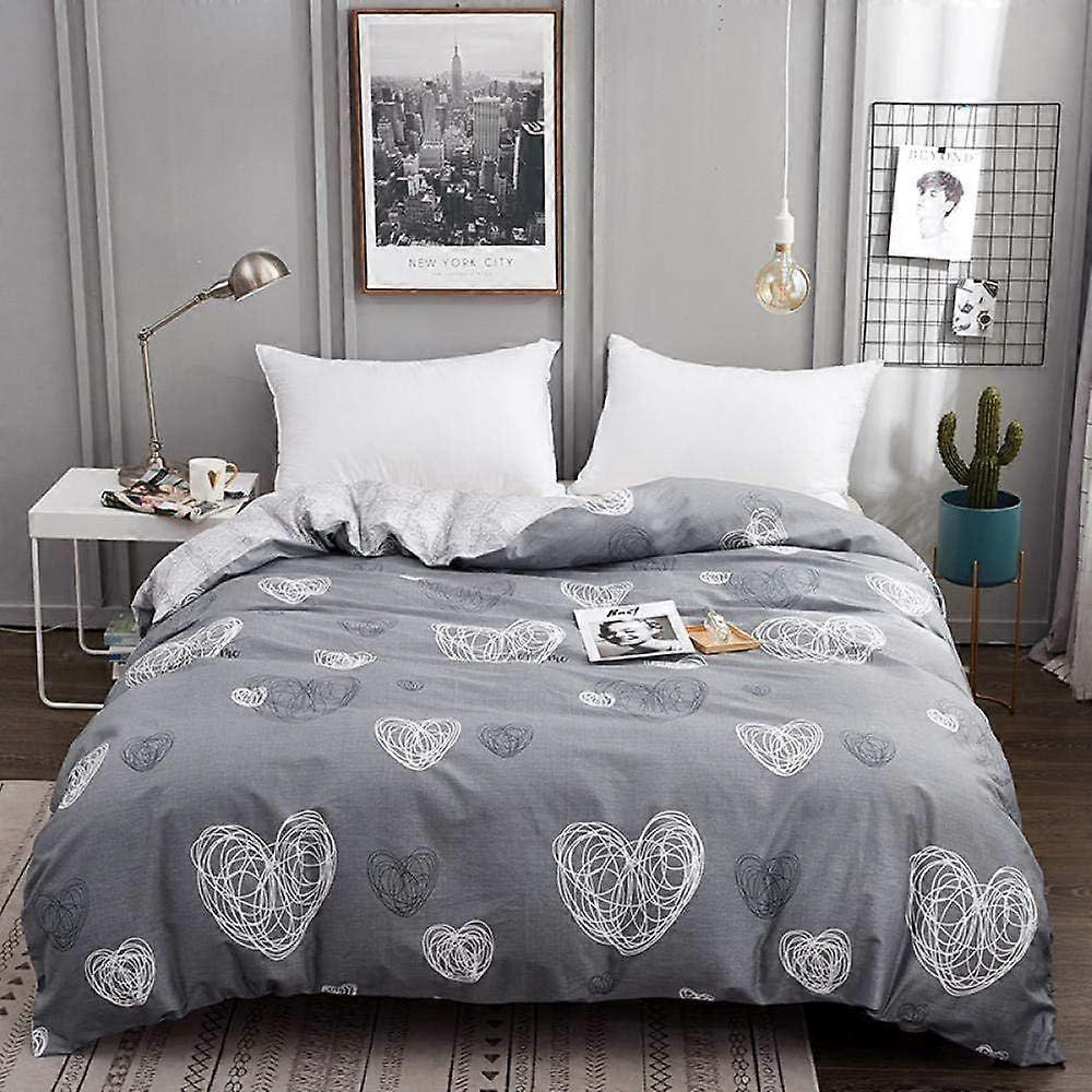 t182 Boys Duvet Cover Set King Grey Heart Pattern 3D Pattern 3 Pieces Bedding Set Microfiber Comforter Cover With 2 Pillowcases, Zipper Closure, Soft