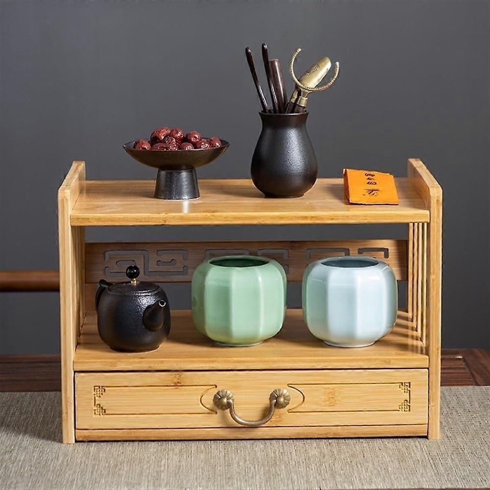 Altar Table Natural Wood With Drawer For Puja And Meditation 16.5 x 9.8 x 11 In Buddhist Prayer Table